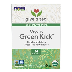 image:imageNOW Foods Certified Organic Green Kick Tea with Polyphenols Premium Unbleached Tea Bags with NoStaples Design No Added Colors Preservatives Flavors or Sugars 24CountGreen Kick