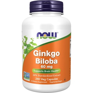 image:imageNOW Foods Supplements Ginkgo Biloba 60 mg 24 Standardized Extract NonGMO Project Verified 60 Veg Capsules240 Count Pack of 1