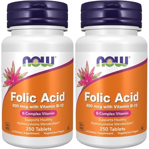 image:imageNOW Supplements Folic Acid 800 mcg  B12 Cyanocobalamin 25 mcg B Complex Vitamin 250 Tablets250 Count Pack of 2